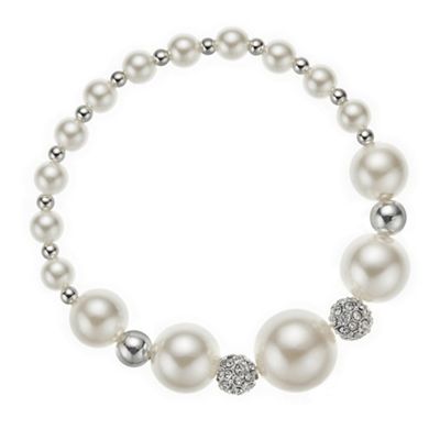 Pave and polished pearl stretch bracelet